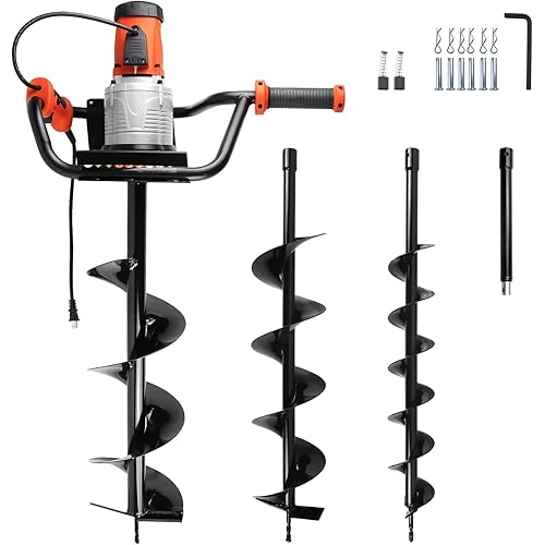 1700W Electric Post Hole Digger Ice Auger Drill with 4"+ 6"+8" Auger Bit - Your Earth Auger Drill Powered Tool Auger Drill Bit for Garden Tools for Hand Tree Planting & More