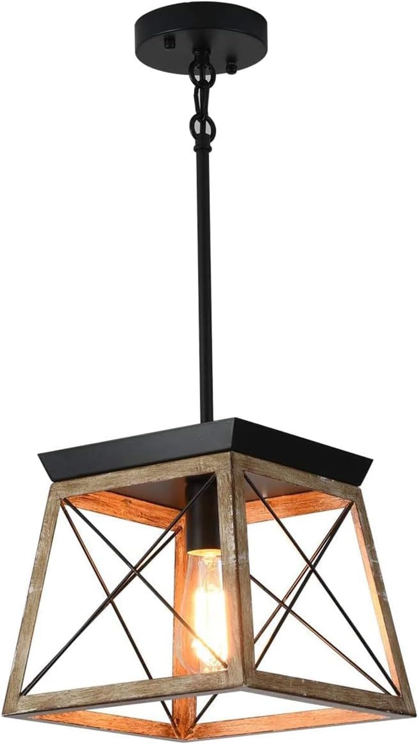 Lámpara colgante de granja vintage industrial ajustable con jaula de metal negra