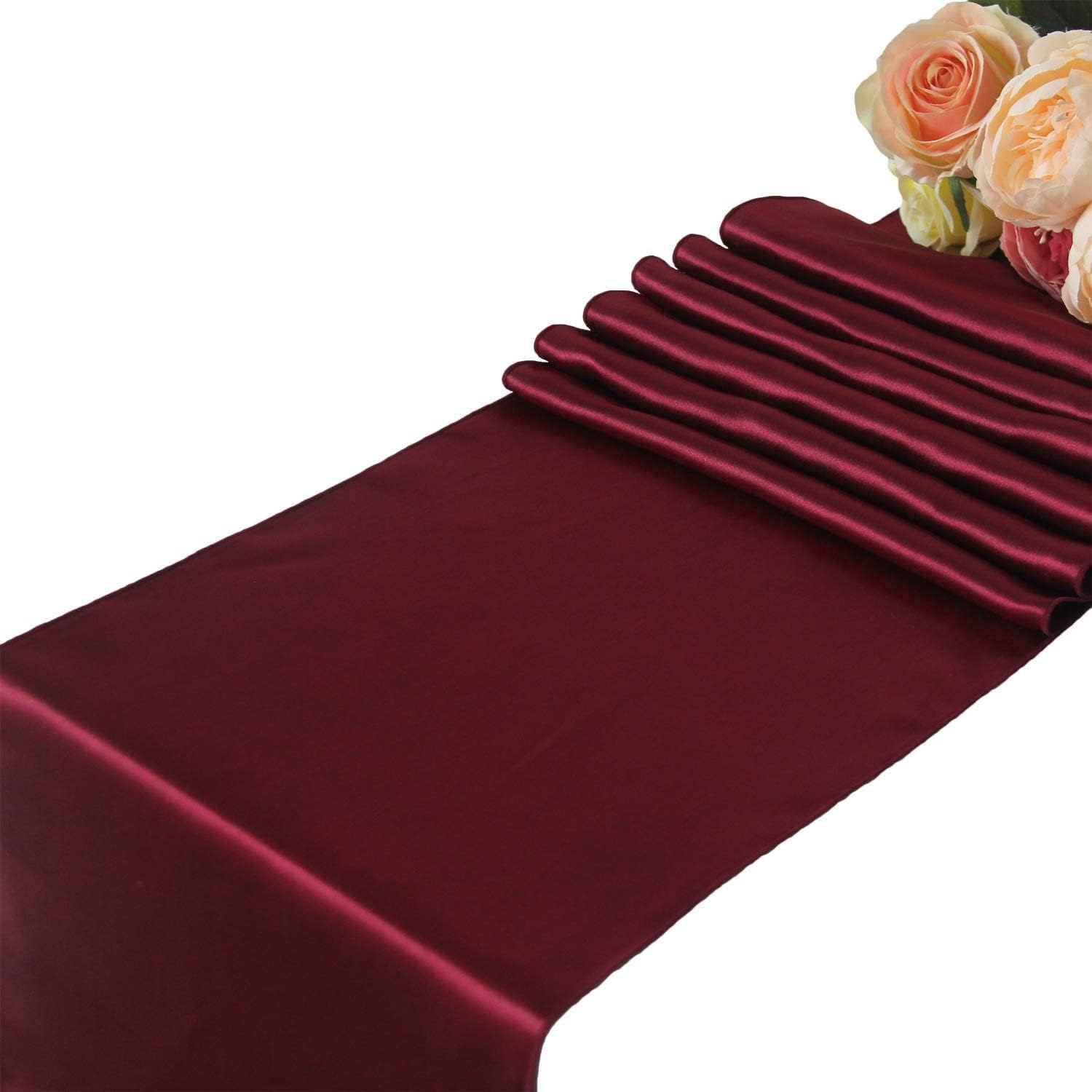 10 Pc 12 x 108 inch Long Charmeuse Satin Table Runners Bright Shiny Satin Silk and Smooth Fabric Runners for Table Decorations Great for Birthday Parties,Baby Shower Banquet Wedding - Apple Green
