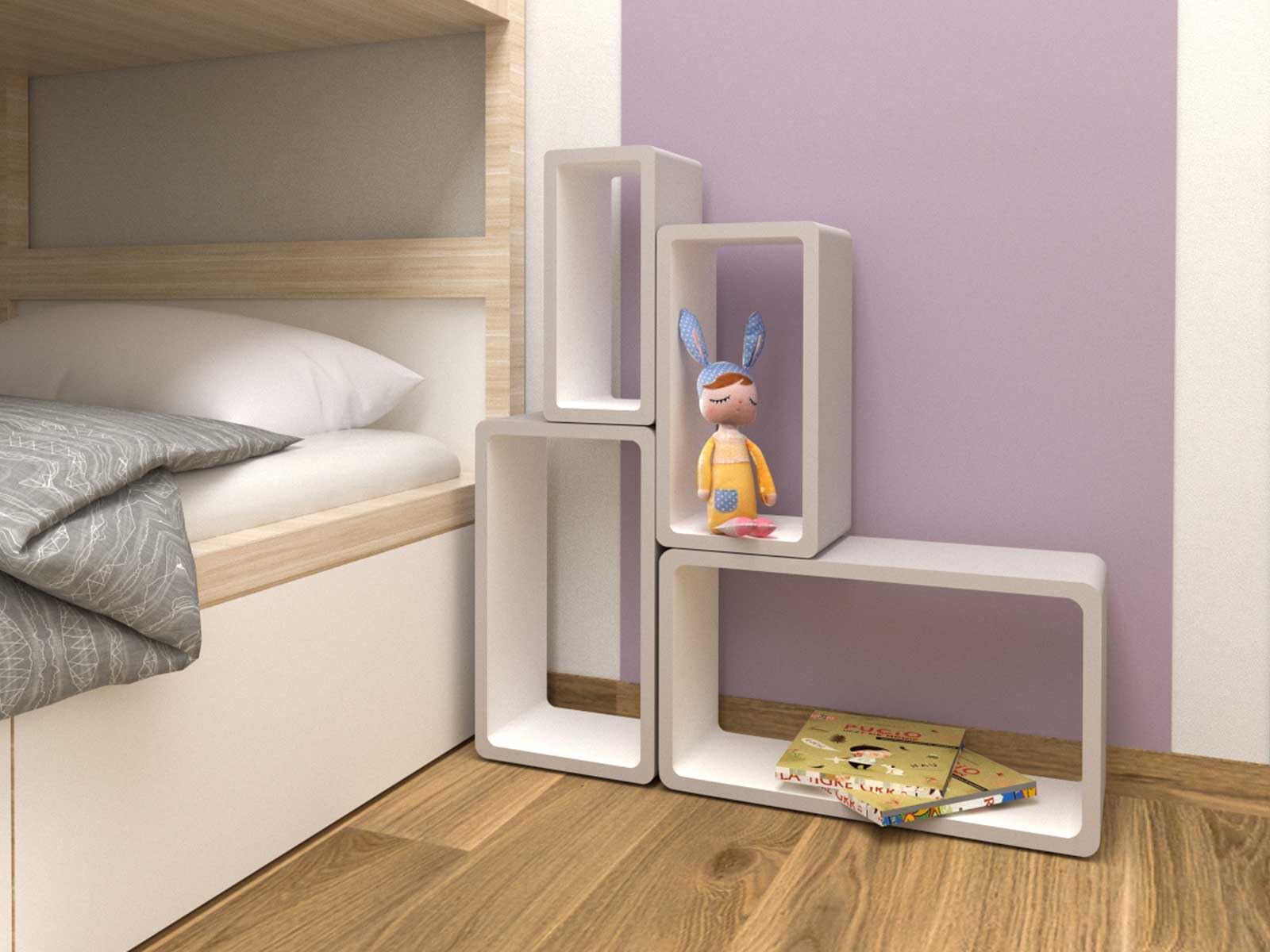 Verstärkte Vielen Farben MDF Retro Design Cube 4er Set Regal Regale Wandregal Deko Würfel CD DVD Lounge Cuben LO01P (Grau/Weiß)