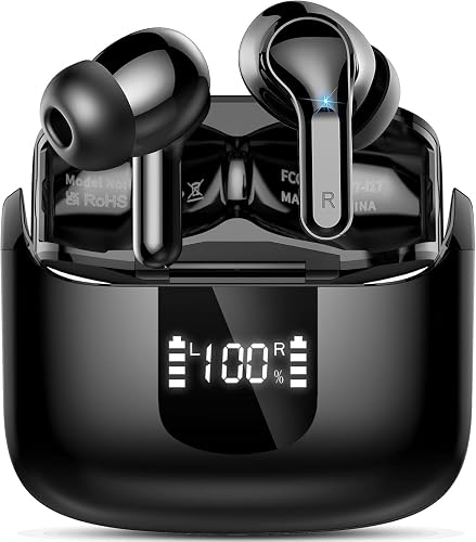 Écouteurs Bluetooth 5.4 Sans Fil, Ecouteurs Audio Stéréo Hi-Fi, Ecouteurs sans Fil Micro CVC8.0 Anti-Bruit, 48H Oreillette Bluetooth Sport Étanche IP7, LED Écran, Contrôle Tactile, Pour iOS/Android - 1