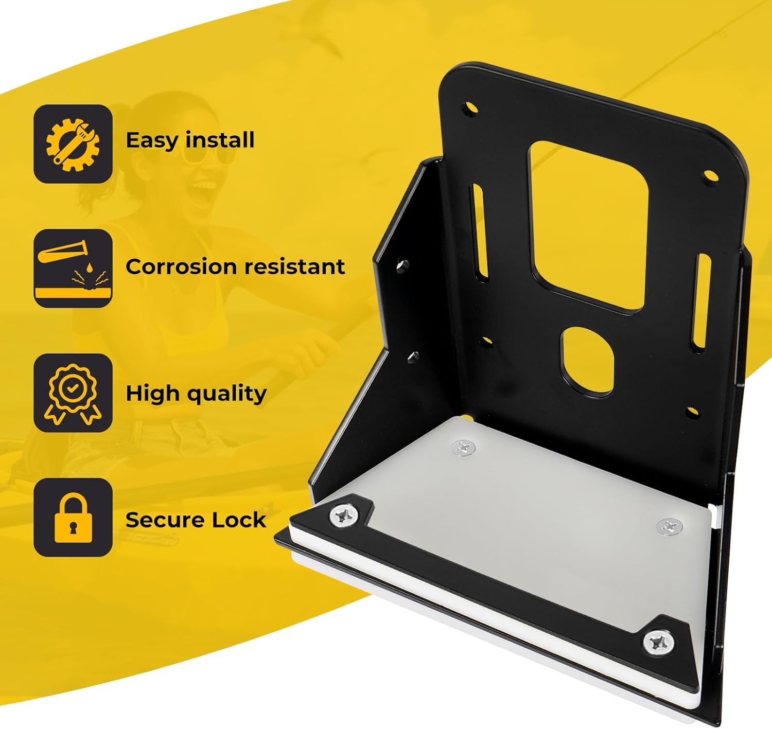 Trolling Motor Transom Mount Compatible with Kayak Transom Motor Bracket with Locking Lip Heavy-Duty Aluminum Bracket Securely Holds up Fresh Water and Salt Water