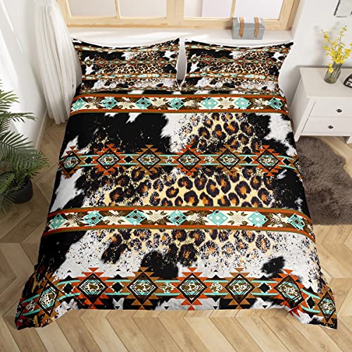 Erosebridal Cheetah Print Duvet Cover Western Bedding Sets Full,Exotic Aztec Comforter Cover Black And White Cowhide Cow Print Bed Set,Farm Animals Bull Skin Room Decor Cowboys Gifts For Women #TOP24