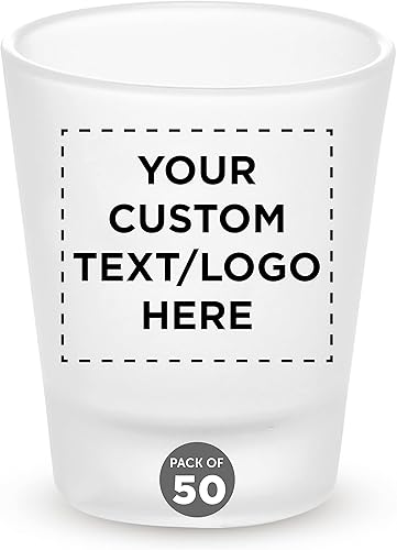 DISCOUNT PROMOS Vasos de chupito de vidrio esmerilado personalizados de 1.75 onzas. Juego de 50, paquete personalizado a granel, ideal para bodas,