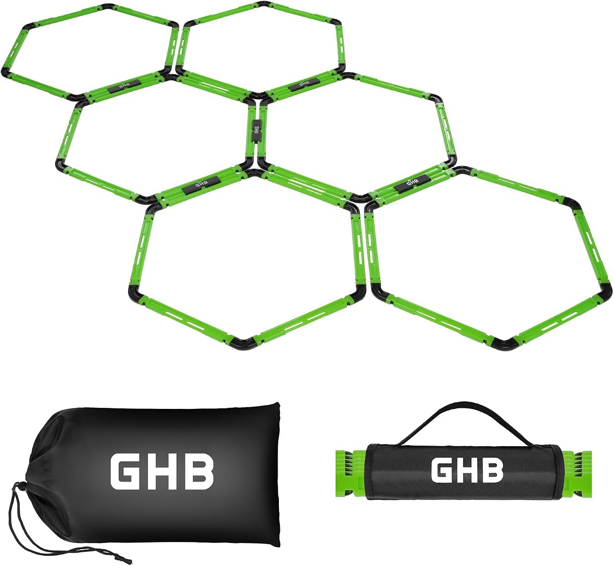 GHB Anillos de agilidad hexagonales Anillos de velocidad con bolsa de transporte 6 juegos de anillos hexagonales portátiles, escalera de agilidad para entrenamiento de pies de agilidad