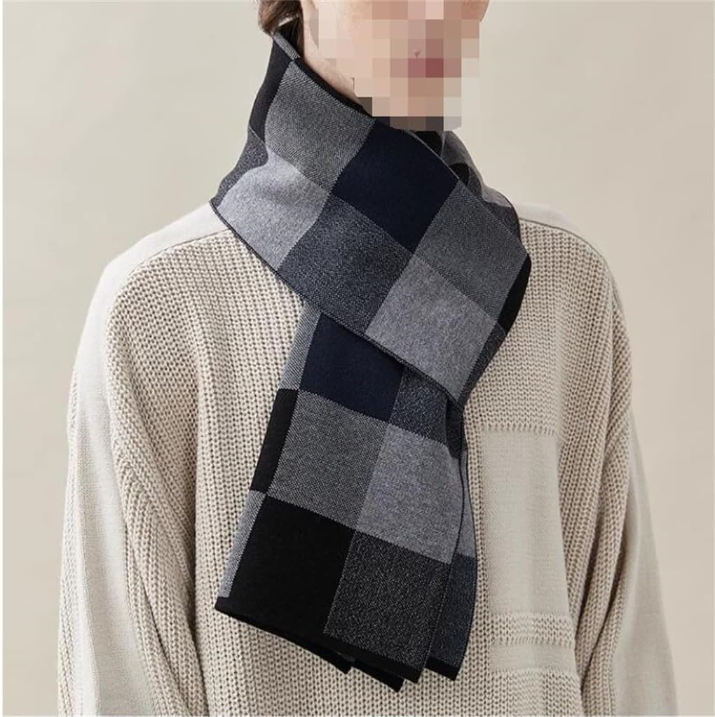 Men's Autumn and Winter Thickened Versatile Plaid Neck Warm Scarf