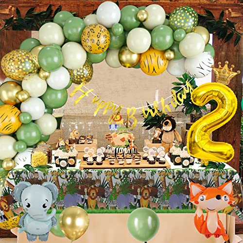 Boy 2Nd Birthday Party Decorations Jungle Safari Birthday Party Decorations Second Birthday Balloon Garland Arch Kit With Number Balloon Happy Birthday Banner Tablecloth For Kids Animal Wild Two Party #TOP7