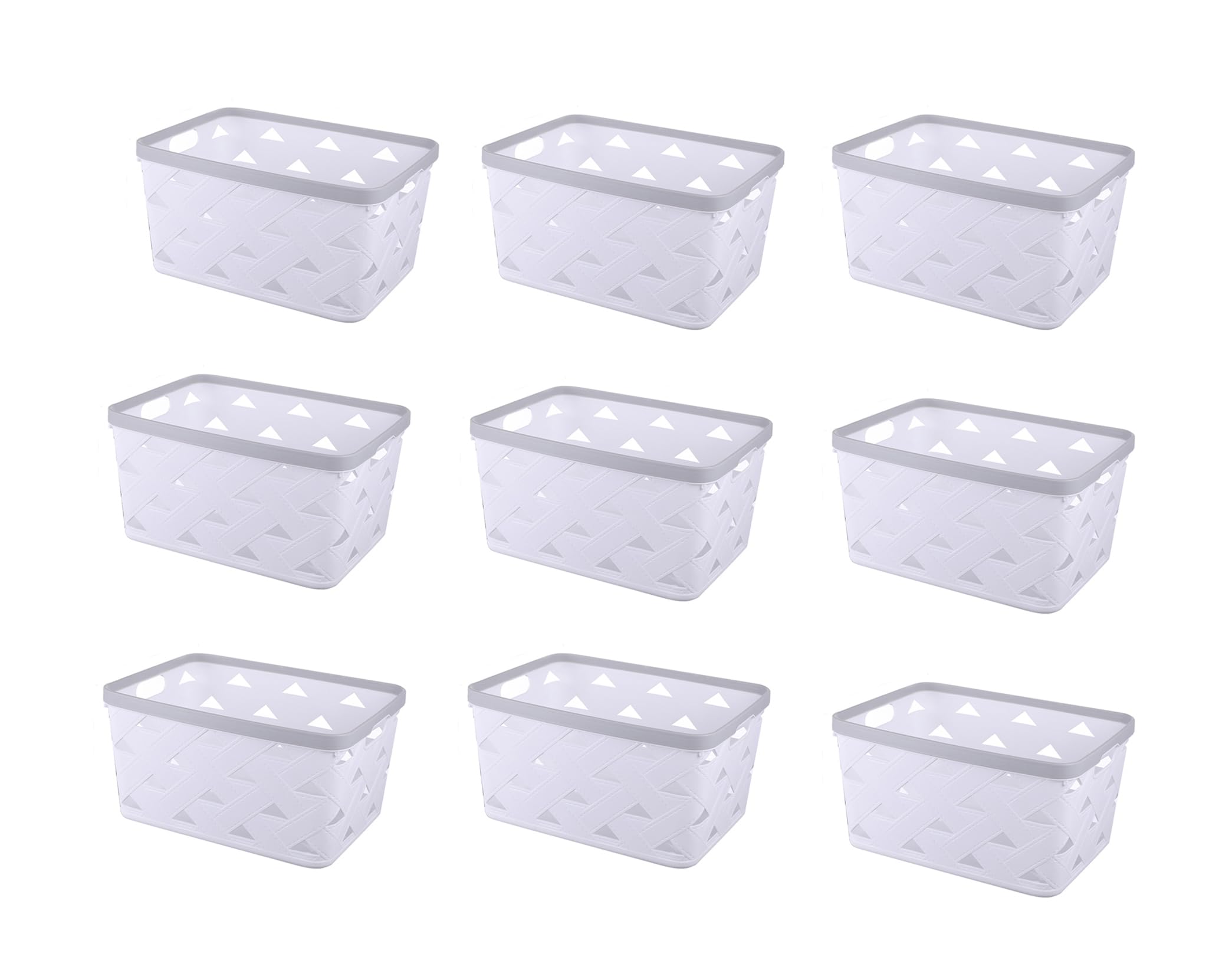 White Plastic Rectangular Basket/Storage Organizers - Pantry Baskets, Bins for Shelves, Organizer and Storage for Bathroom, Bedrooms, Kitchens and More (9, Medium)