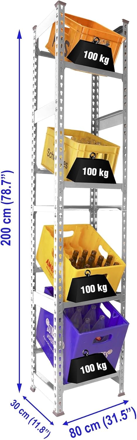 Simon Rack Drinks Crate Rack for 8 Crates, 2000 x 800 x 300 mm, White, Freestanding Metal Shelf for Water Crates, Beer Crates or Drinks Crates, for Kitchen, Garage or Cellar