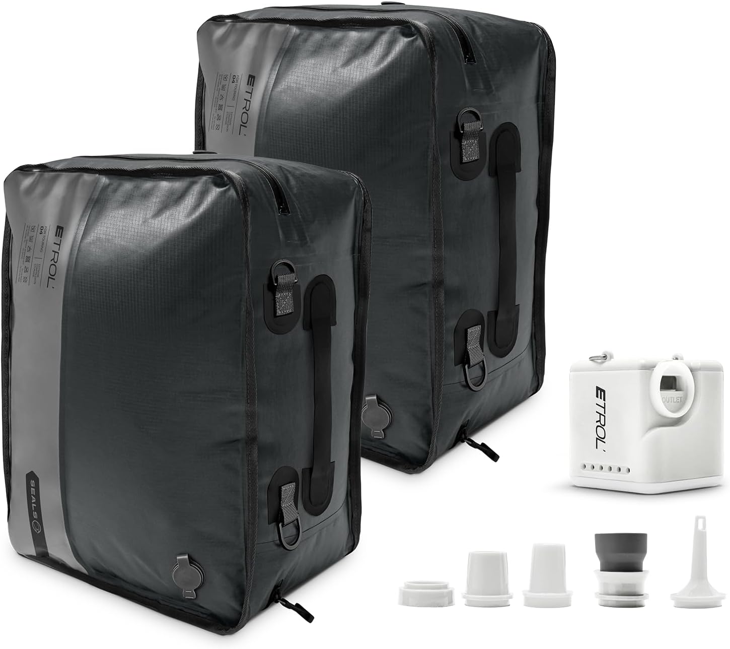 TPU Vacuum Bag for Travel, 70D Nylon Reusable Compression Bag with IP67 Waterproof Zipper, Compression Packing Cubes for Clothing, Space Saver Bags for Luggage (Full Open, Grey,XL, 2Pcs+Pump)