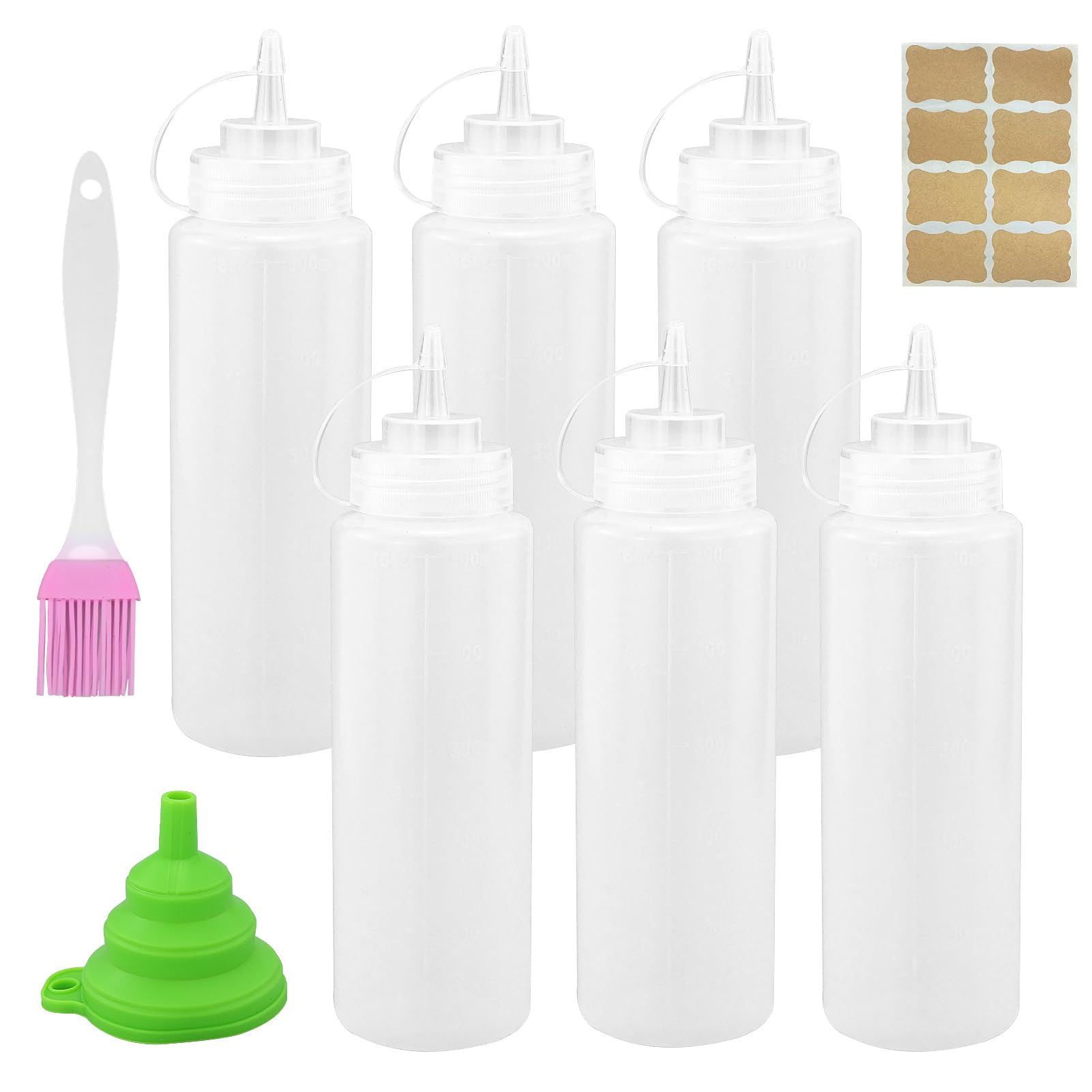6 Pezzi Bottiglia di Condimento in Plastica, 500ml Bottiglia Squeeze di Plastica con Coperchio, Bottiglia di Salsa, Adatto per Ketchup, Senape, Mayo, Salse Piccanti, Olio D'oliva