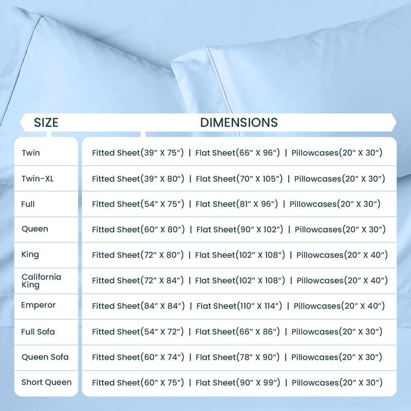 900-Thread-Count 100% Egyptian Cotton Sheets, Luxrious 6-PCs Sheet Set, Soft and Silky, Fits Mattress Upto 21-23'' Deep Pocket (Short Queen, Light Blue)