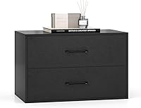LOKO 2-Drawer Stackable Dresser, Black Lateral File Cabinet with Metal Handles & Anti-Toppling Kits - Horizontal Storage for Office, Living Room, Study