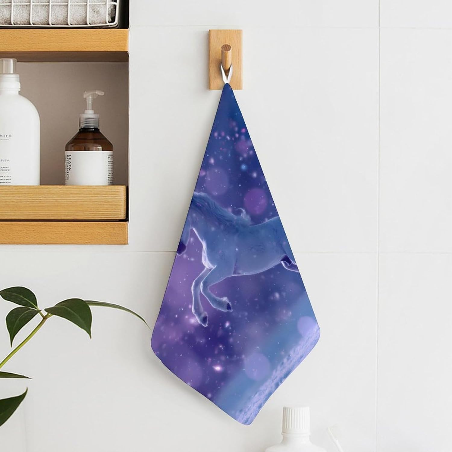 Horse Butterfly Microfiber Hand Towels for Bathroom Soft Absorbent Bath Kitchen Towel with Hanging Loop 4PCS