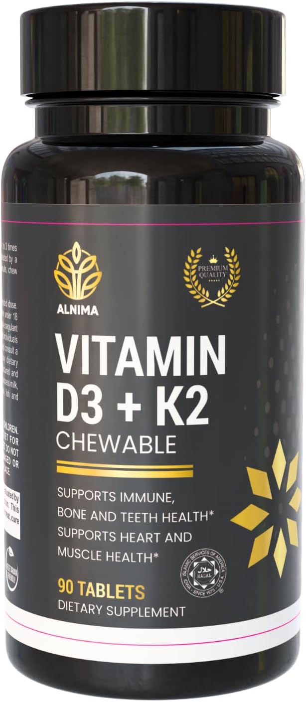 Halal Vitamin D3 + K2 Chewable – Bone & Immune Health Support with MK-7 for Heart & Muscle Wellness | 90 Tablets – Halal Certified, Made in USA