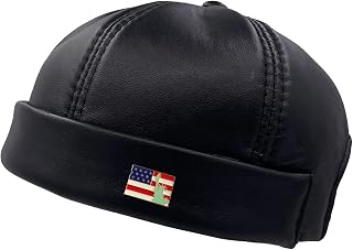Leather Brimless Docker Cap Adjustable Street Casual Worker Sailor Skullcap Beanie Hat Black
