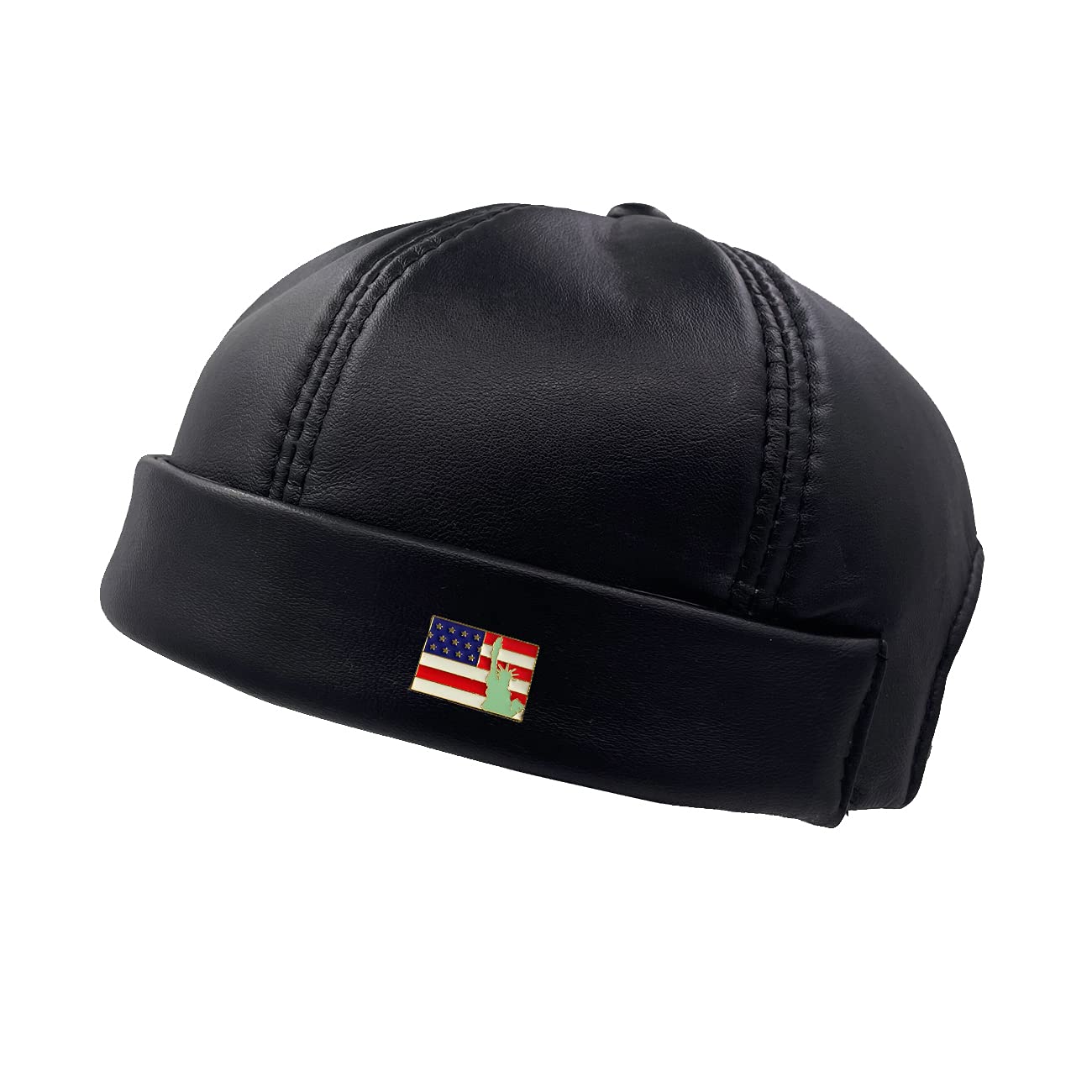 Ifsun Unisex Black Leather Brimless Docker Cap Adjustable Street Casual Worker Sailor Skullcap Beanie Hat