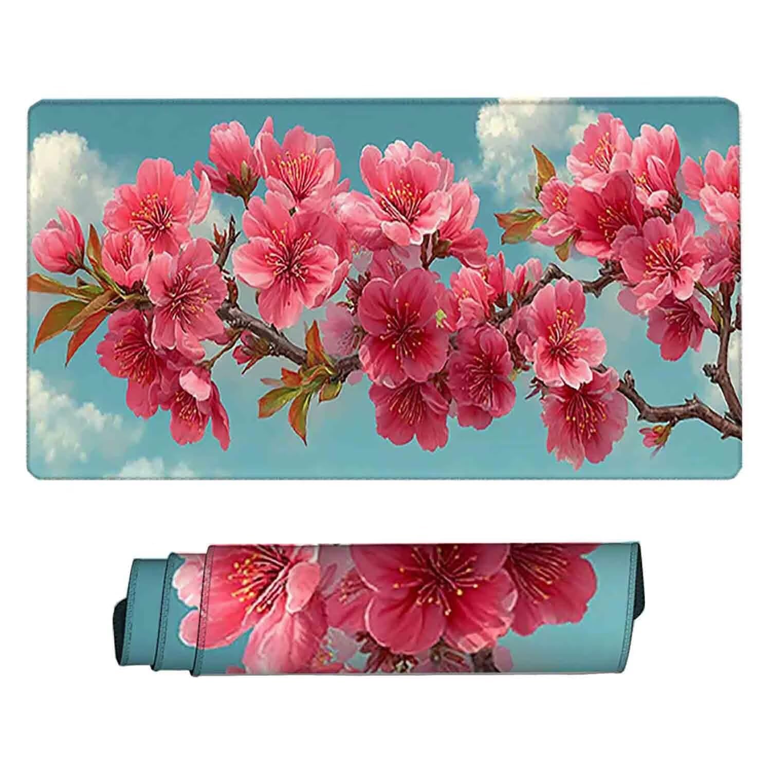 Różowa podkładka pod mysz do gier podkładka pod mysz w kwiaty XXL 1200 x 600 mm mata biurowa z przeszytymi krawędziami antypoślizgowa, do biura, nauki, gier, akcesoriów biurowych, dekoracji prezentów
