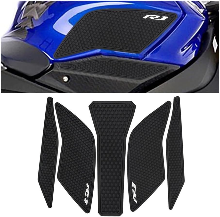 Motorcycle Tank Pad - Black Rubber Knee Grip Traction Pad - 3 Pack - For Yamaha YZF R1 R1M YZFR1 YZF-R1 2015-2021