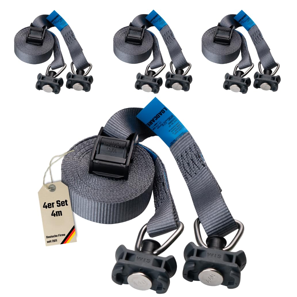 Set di 4 cinghie di fissaggio in due pezzi da 4 m, con chiusura a morsetto, cinghia di fissaggio rapida per linea aerea, guida di ancoraggio 175 daN (antracite)