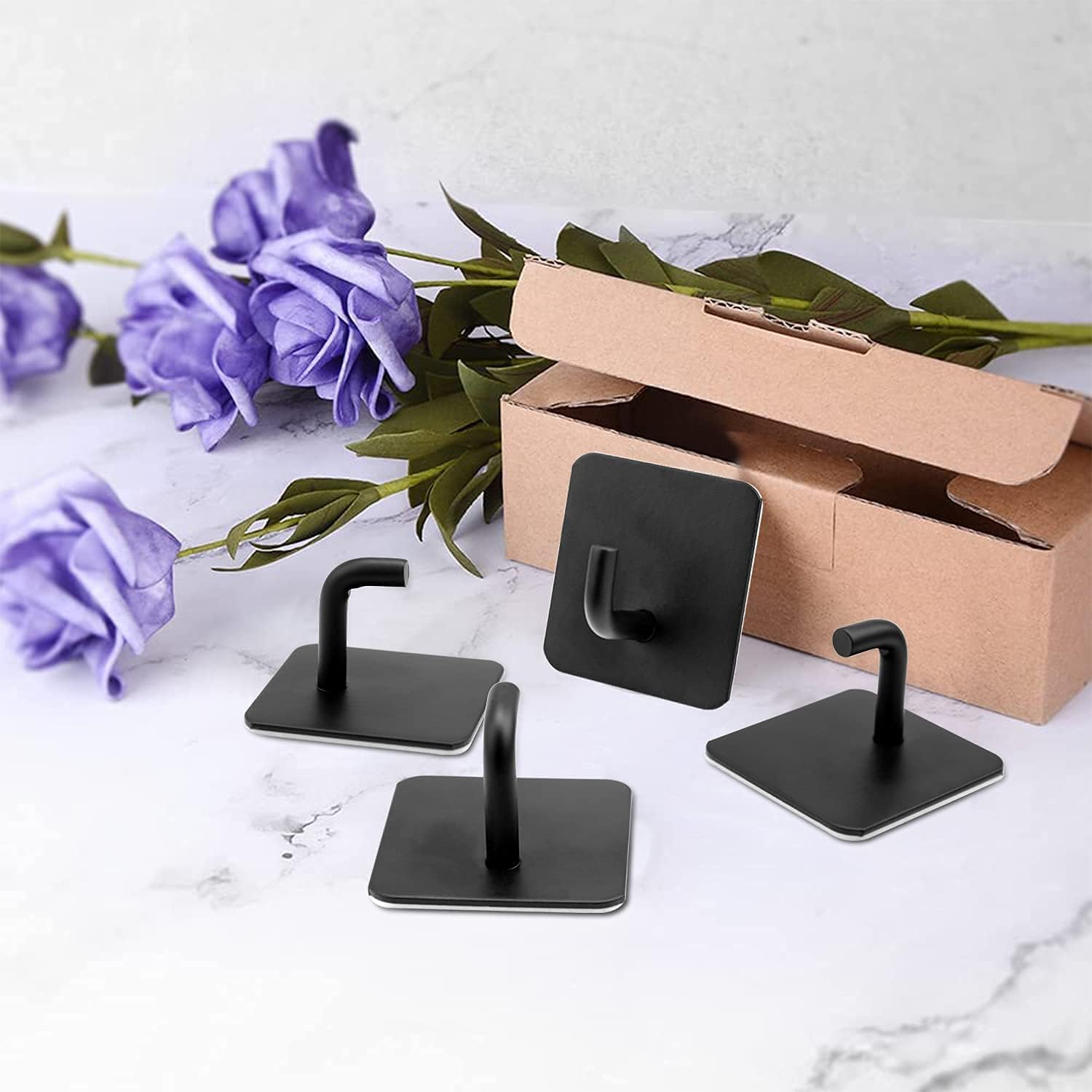 Self Adheisve Hooks for Kitchen Utensils,Sticky Wall Hooks Heavy Duty for Bathroom Door Coat Hanging,no Nails Stainless Steel Pan Pot Hanger Key Holder Waterproof Rustproof 4 Pack