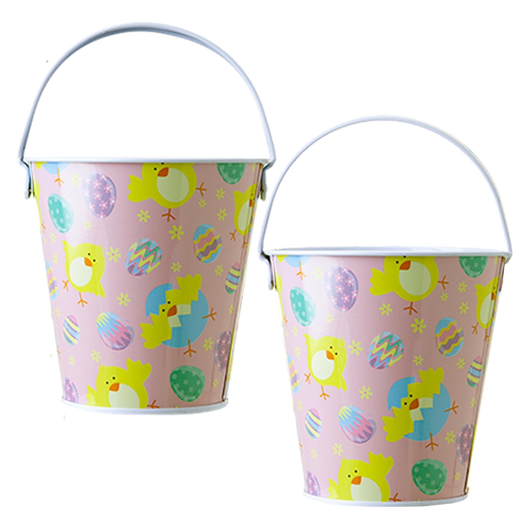 Widdle Gifts Egg / Chick 6081 Easter Baskets, Buckets, Accessories - Set Of 2 Mini Metal Buckets For Hunt Happy Easter (Egg/Chick 6081)