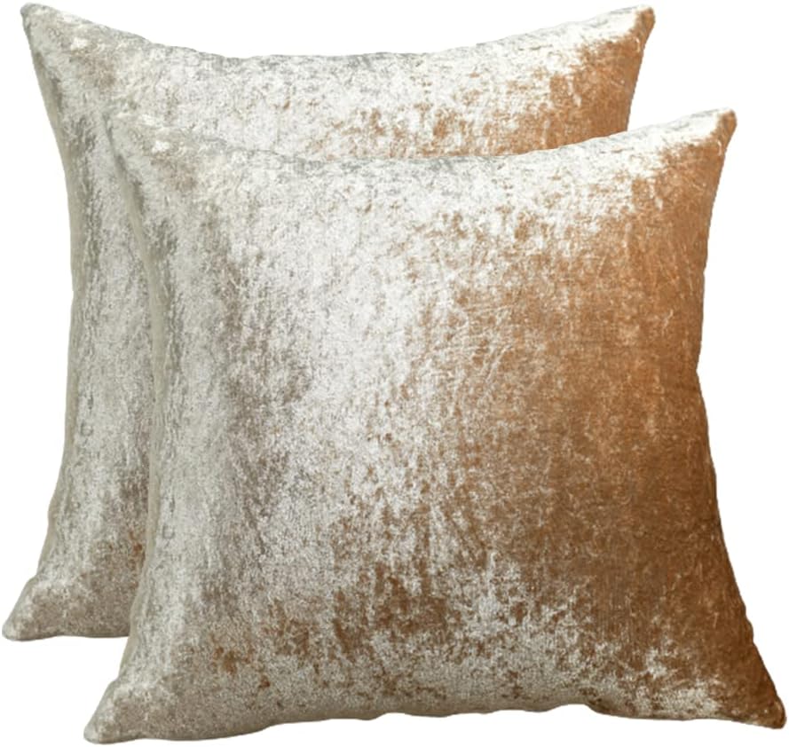 Crushed Velvet Cushion Covers 1 Pack and 2 Pack Square Cushions Cover Throw Pillow Case Protector for Sofa Bed & Room Decor with Invisible Zipper (60 cm x 60 cm - Pack of 2, Champagne)