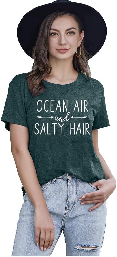 Ocean Air and Salty Hair Womens Graphic T Shirt Causal Short Sleeve Funny Shirt Top Tee Athletic Shirts - Image 2