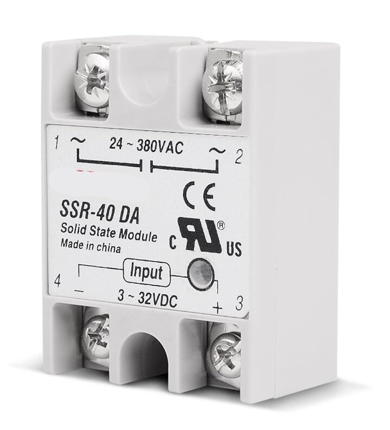 Solid State Relay DC-AC 10A 25A 40A Voltage 12V 3-32V DC to 220V 24-380V AC Load Single Phase SSR for Temperature Controller 1Pcs(SSR-10DA)