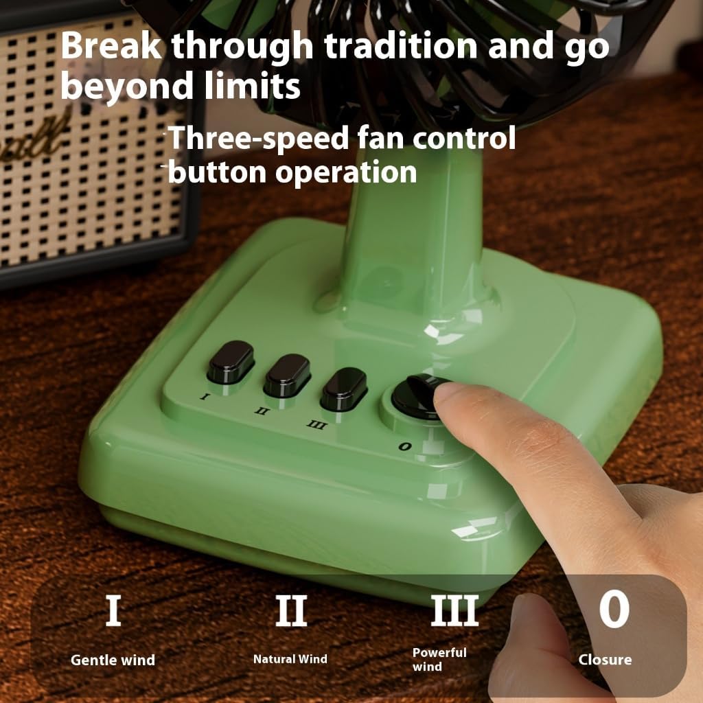 Retro Alloy Mini Desk Fan USB Rechargeable 3 Speeds Portable Vintage Office Desktop Fan With Metal Grille