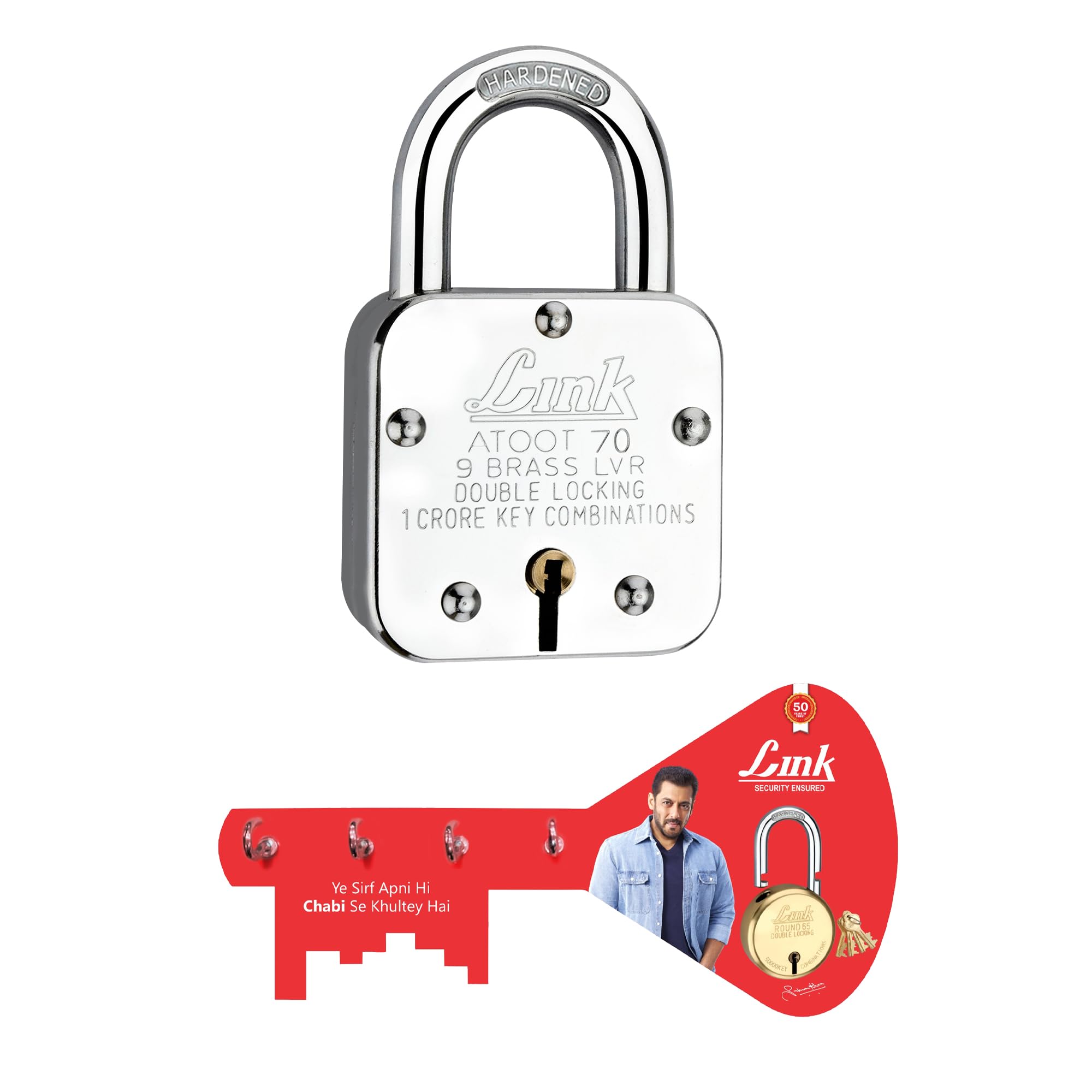 Link Atoot 70mm Lock | 1 Crore Key Combinations | Stainless Steel Body | Hardened Shackle | 9 Brass Lever | Made in India | 1 Padlock 3 Silver Keys | Get Free Key Holder (B0BSGN8Y52) Amazon Price History, Amazon Price Tracker