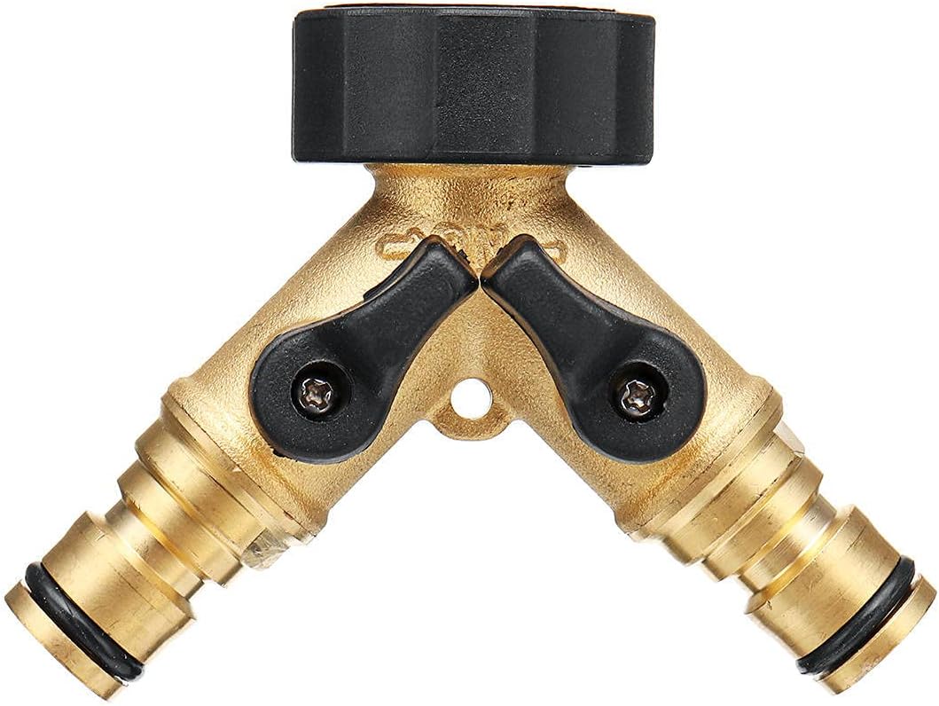 Camelliass 2 Way Brass Tap, Garden Hose Splitter, 3/4" Tap Y Splitter Brass Hose Connector For Home Kitchen Garden Outdoor