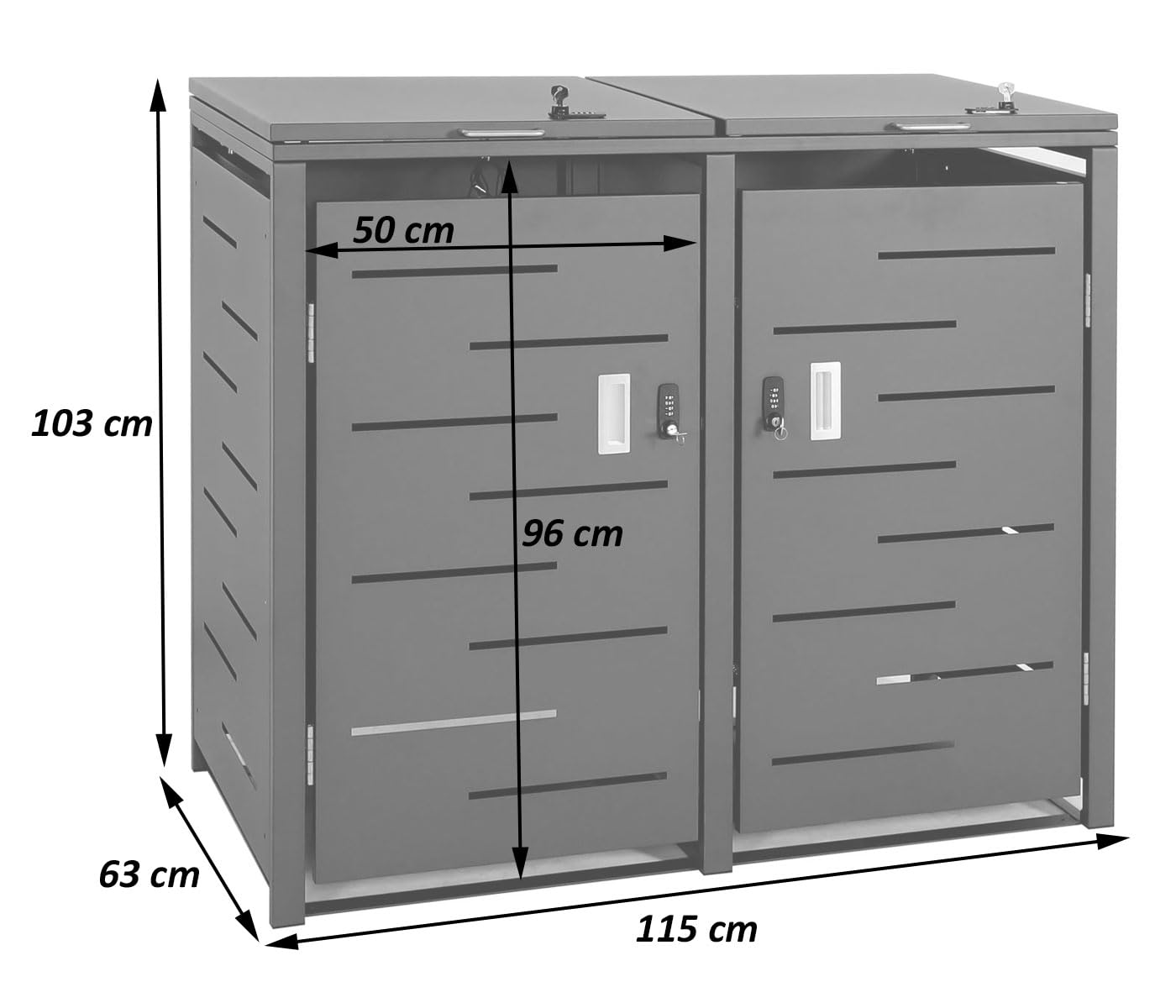 Mendler 2er-Mülltonnenverkleidung HWC-E83 103x115x63cm - Edelstahl | Mülltonnenbox, Mülltonnenabdeckung, erweiterbar, 38kg