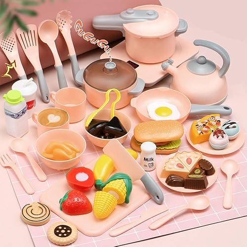 Accesorios de cocina para niños juego de 61 piezas de juego de cocina para niños pequeños ollas y sartenes utensilios de cocina cubiertos de juguete
