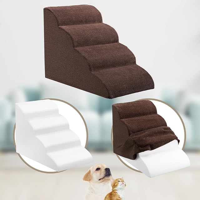 Foto 7 de 8 de BAKAJI Escalera para Mascotas con 4 peldaños y Rodillos, Revestimiento extraíble de Tejido Acanalado