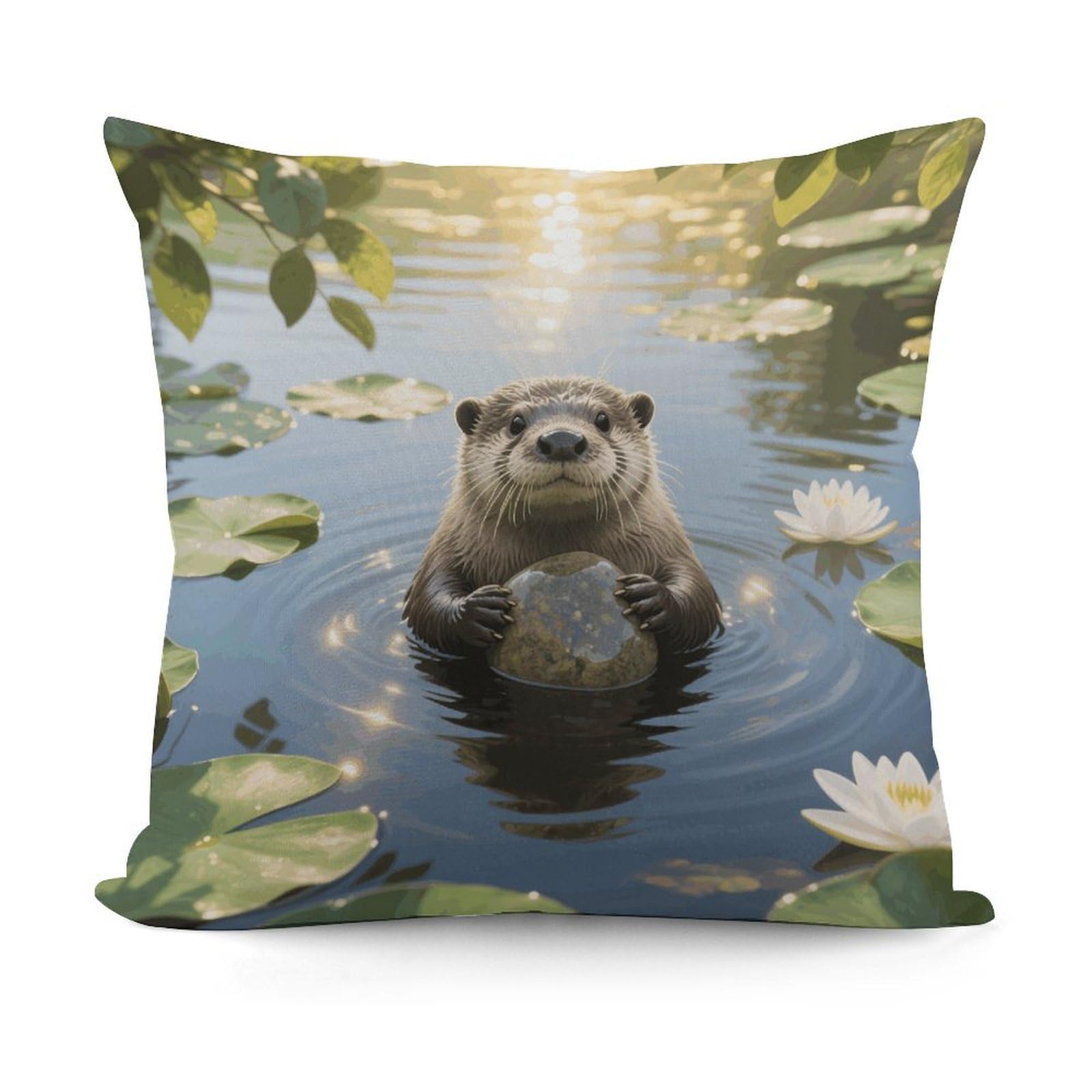 VstaDank Otter Throw Pillow Covers Fade-Resistant Removable Pillowcase Square Cushion Case Cozy Pillow Case Breathable Pillow Protector Soft Pillow Shams 18"x18"