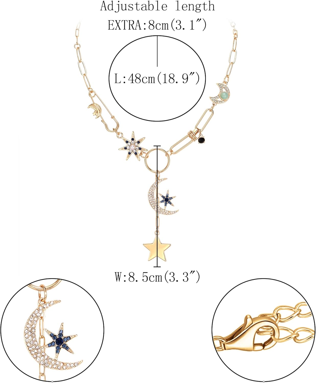 FANZE Charm Evil Eye Pendant Necklace for Women, Crystal Rhinestone Chunky Gold Paperclip Chain Adjustable, Engraved Round Coin Flower Starfish, Dainty Luck Amulet Jewelry Gift - Image 6