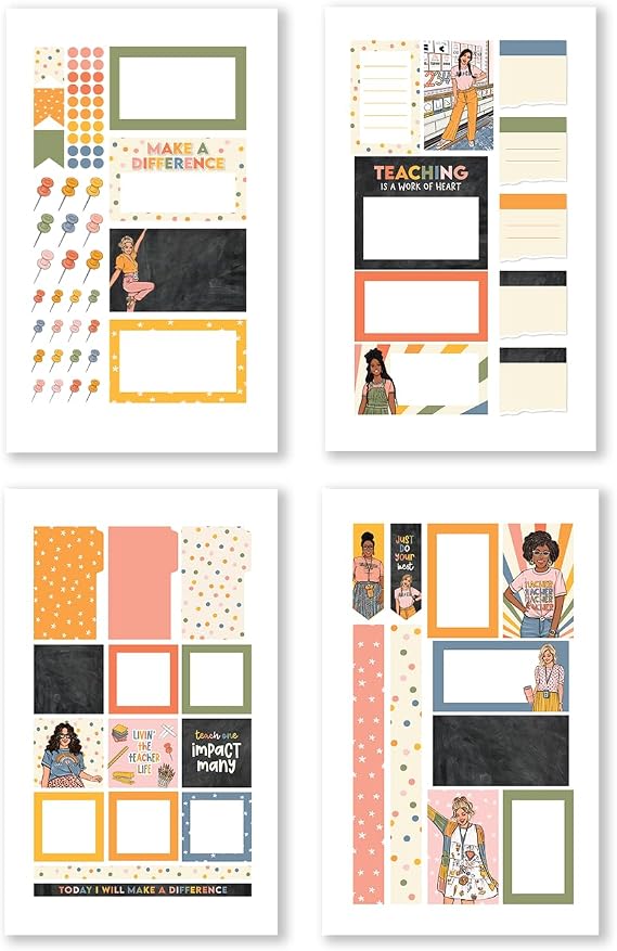 Rongrong Teacher Planner Stickers Book for Planners, Calendars, Journals and Projects Premium Quality Hand Drawn Academic Lessons Scrapbook Accessories 24 Pages