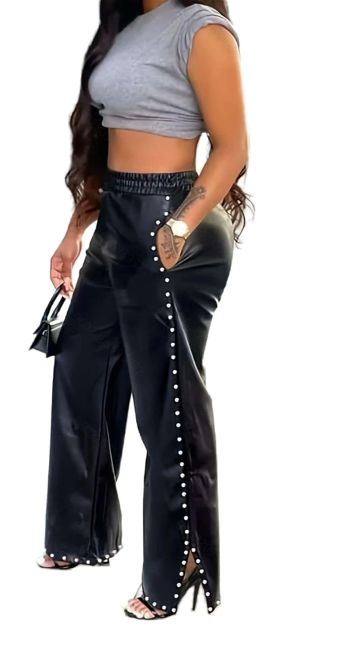Womens Faux Leather Pants for Women High Waist Joggers High Waist Jogger Cargo Pant with Pockets Streetwear Trousers
