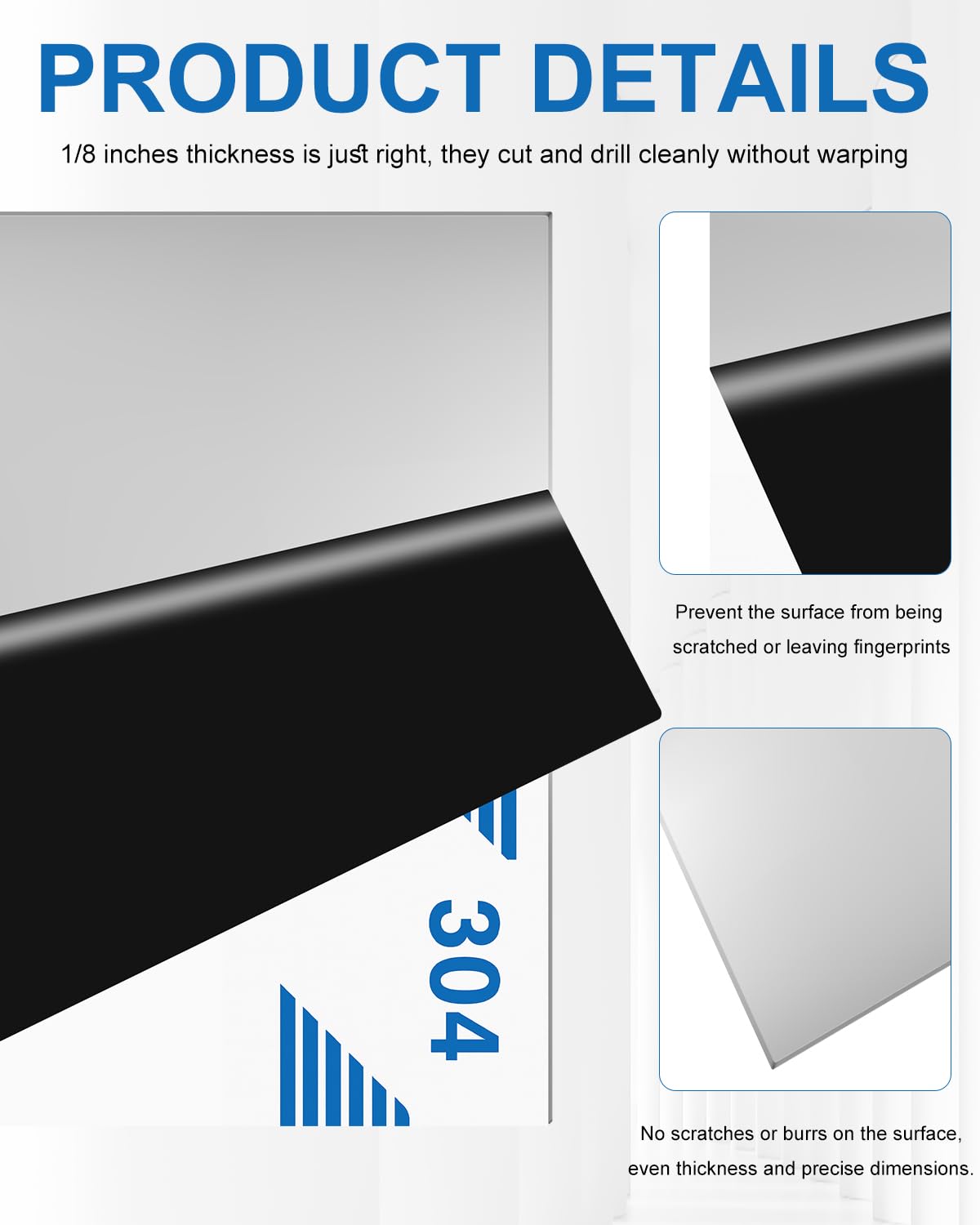 Rocaris 2pcs 304 Stainless Steel Sheet, 12" X 12" X 1/16" Thickness Stainless Steel Plates Metal, 16 Gauge Metal Plates for Kichen, DIY Projects, Auto Repair, Brushed Silver Surface