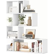 FANTASK 4 Tier Bookcase Wooden Step Shelf Room Divider Shelf with 8 Open Compartments Stair Shelf for Living Room Bedroom Office 80 x 22 x 100 cm White