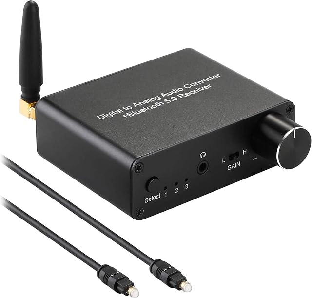 192kHz Digital to Analog Converter Bluetooth 5.0 Receiver DAC with 16-300Ω Headphone Amplifier Optical/Coaxial to RCA 3.5mm Audio Output with Volume Control for TV Phone Tablet
