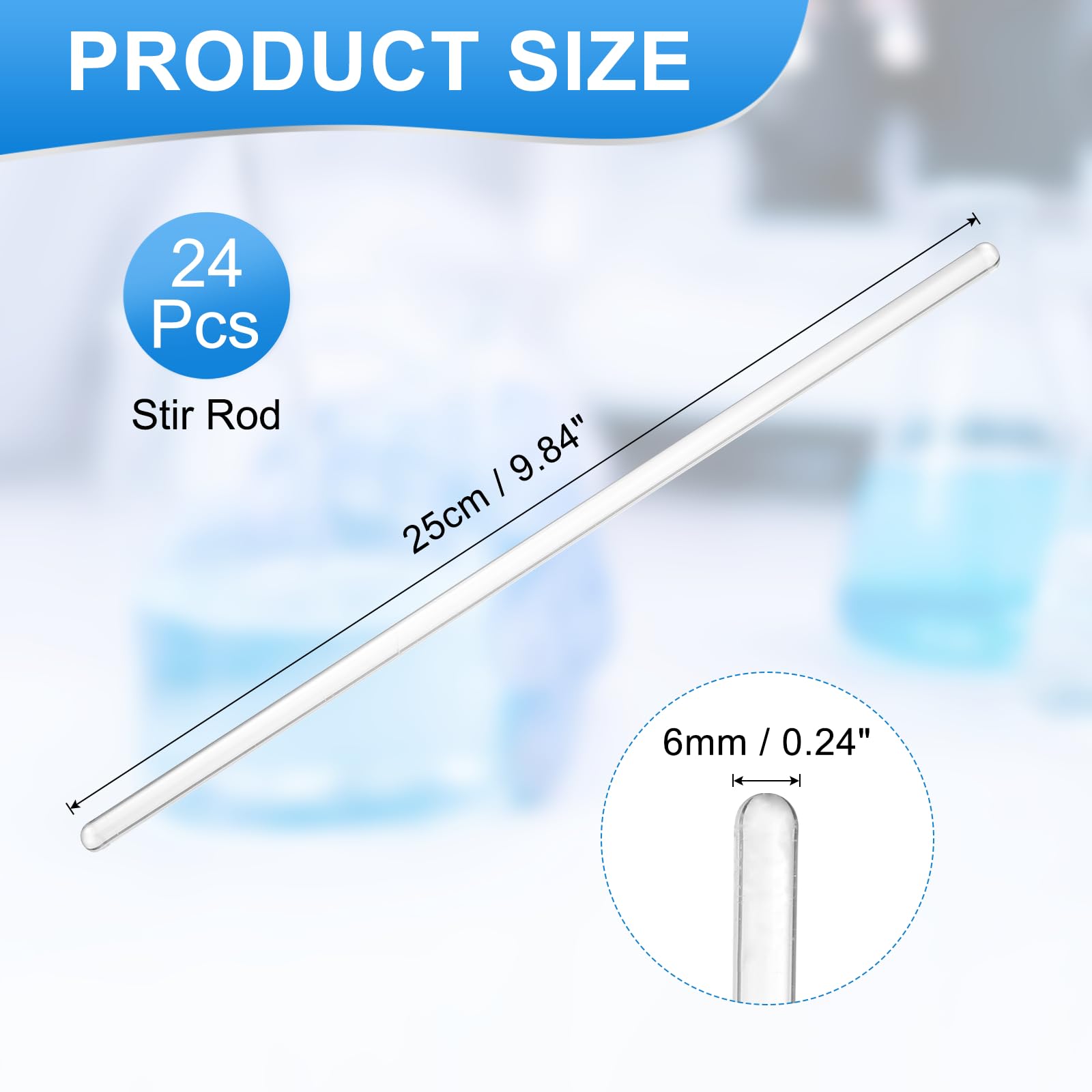 PATIKIL Varilla De Vidrio De Borosilicato, Varilla De Vidrio Para Mezclar De 25Cm Y 6Mm De Diámetro Para Café Cócteles Y Laboratorio, 24 Unidades