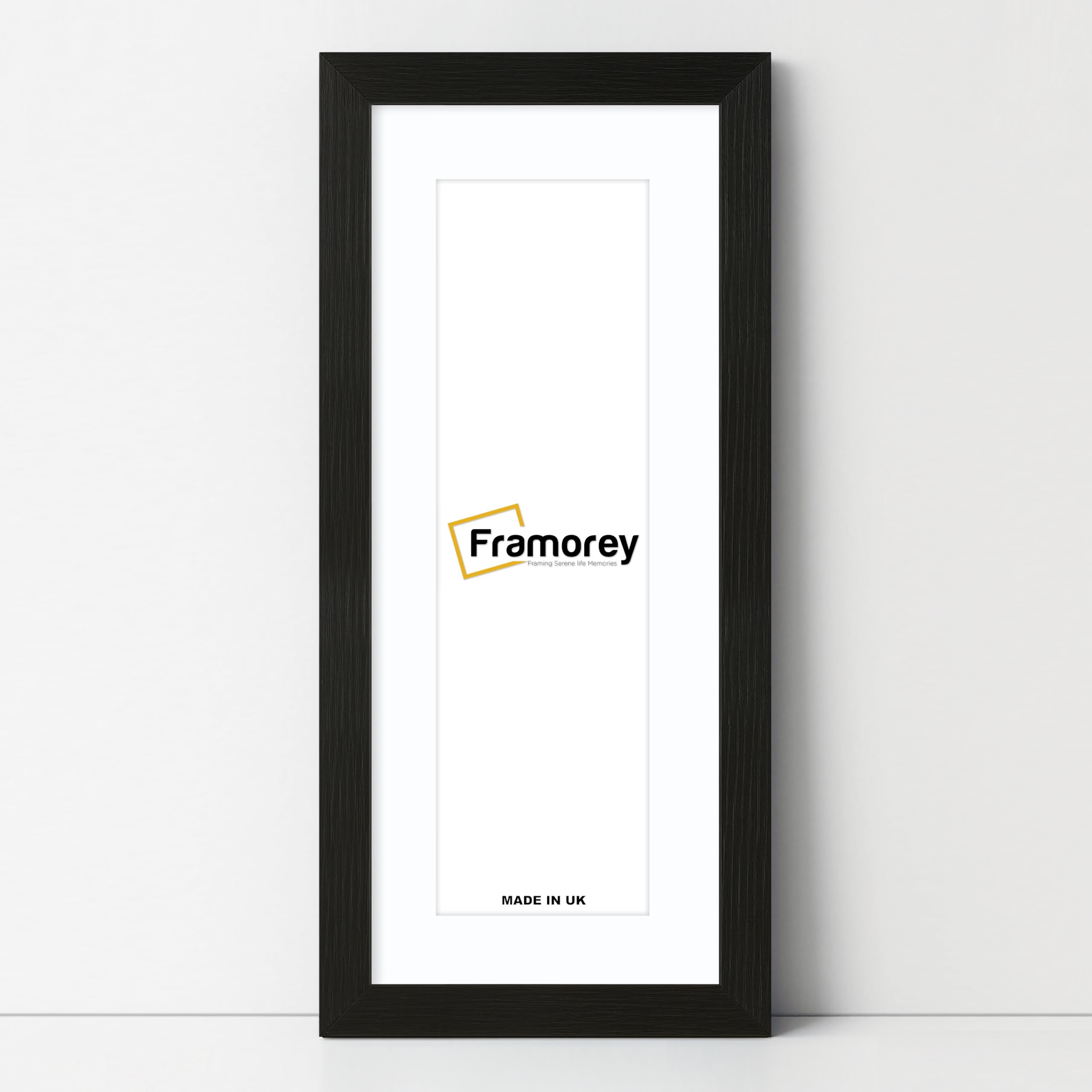 Framorey Framing Serene Life Memories Ash Black With White Mount Framorey Panoramic Style, Oxford Flat Wooden Effect Picture Frame, 32X14" Size Ash Black Photo Frame With 28X10" Size White Mount, Handmade Frame, Wall Art Hanging Frame, Best Home Decor Frames