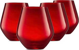 Wine Glasses, Stemless Wine Glasses, Red Wine Glasses, Drinking Glasses, Christmas Decor, Holiday Decor Stemless Wine Glass, Made in Europe - Red Glasses, 17oz, Set of 4
