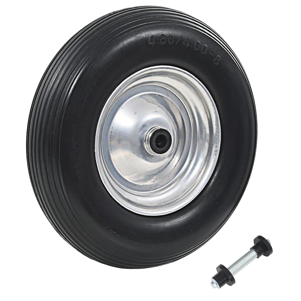 Rueda para carretilla con eje de poliuretano sólido 4.00-8 390 mm, color negro y plateado