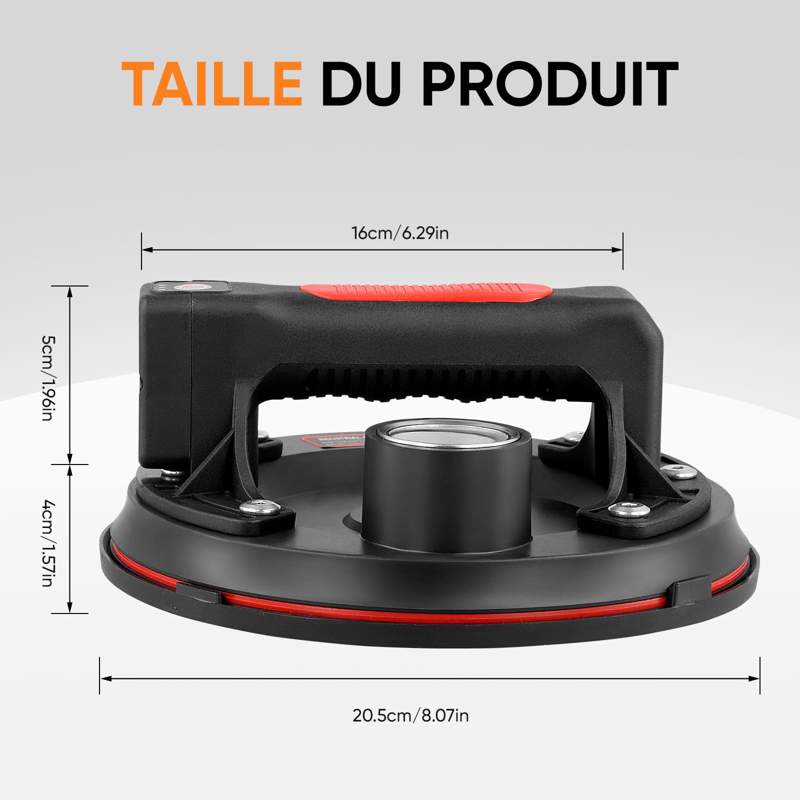 Ventouse Carrelage Electrique avec Manomètre Pompe Ventouse de Levage en Verre, 1 Pièces 8" Ventouse Vitre Professionnelle Jusqu'À 300 kg avec Boîte à Outils Portable Accessoires