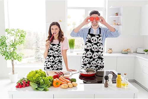 Miniatura 2 de Delantal de chef de panda lindo de 27 x 31 pulgadas, diseño de panda de animales, negro, divertido delantal sin pelusas, para barbacoa, parrilla,