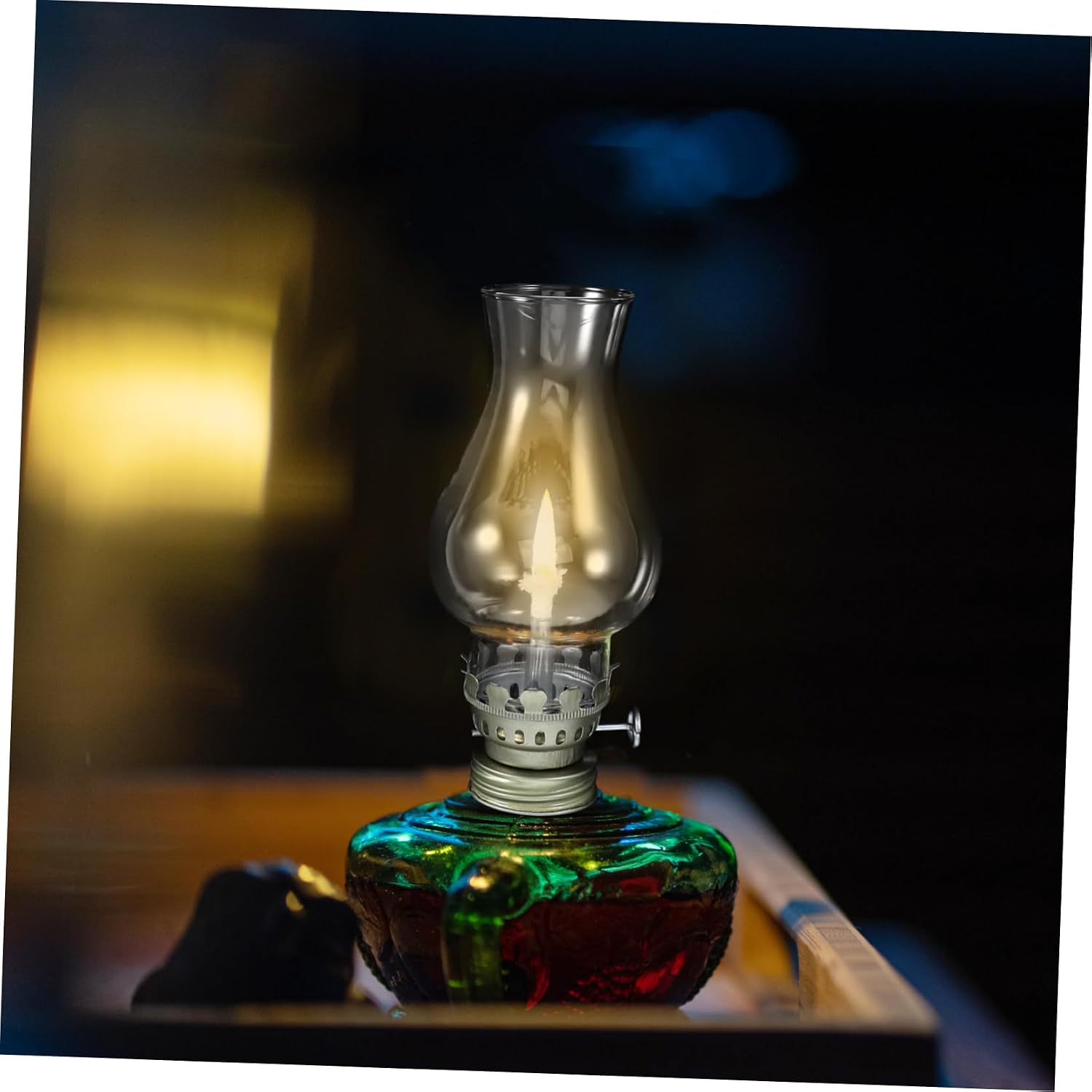 Vintage Glass Oil Lamp Chimney with Metal Piece Kerosene Lamp Replacement Part for Indoor Use and Camping Lanterns