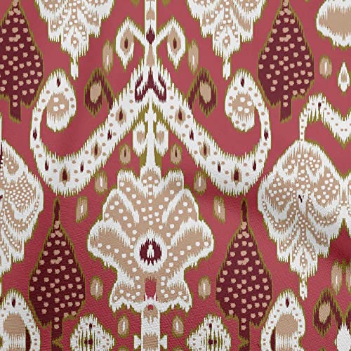 oneOone Polyester Spandex Red Fabric Asian Ikat Craft Project Decor Fabric Print By The Yard 56 Inches Wide-8332